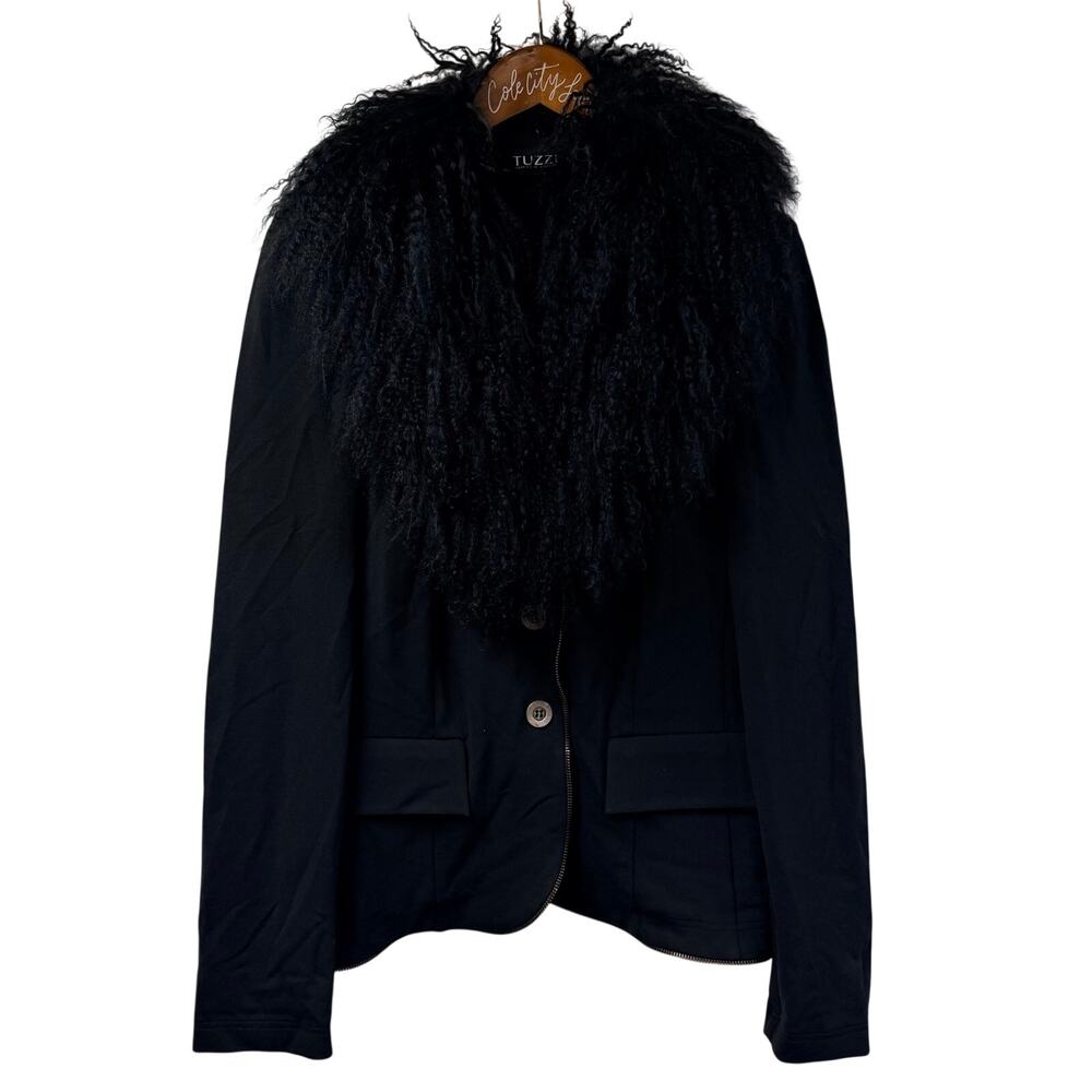 Tuzzi Fashion Is Personal Blazer Mongolian Fur Collar 10 Black Italy VTG Jacket